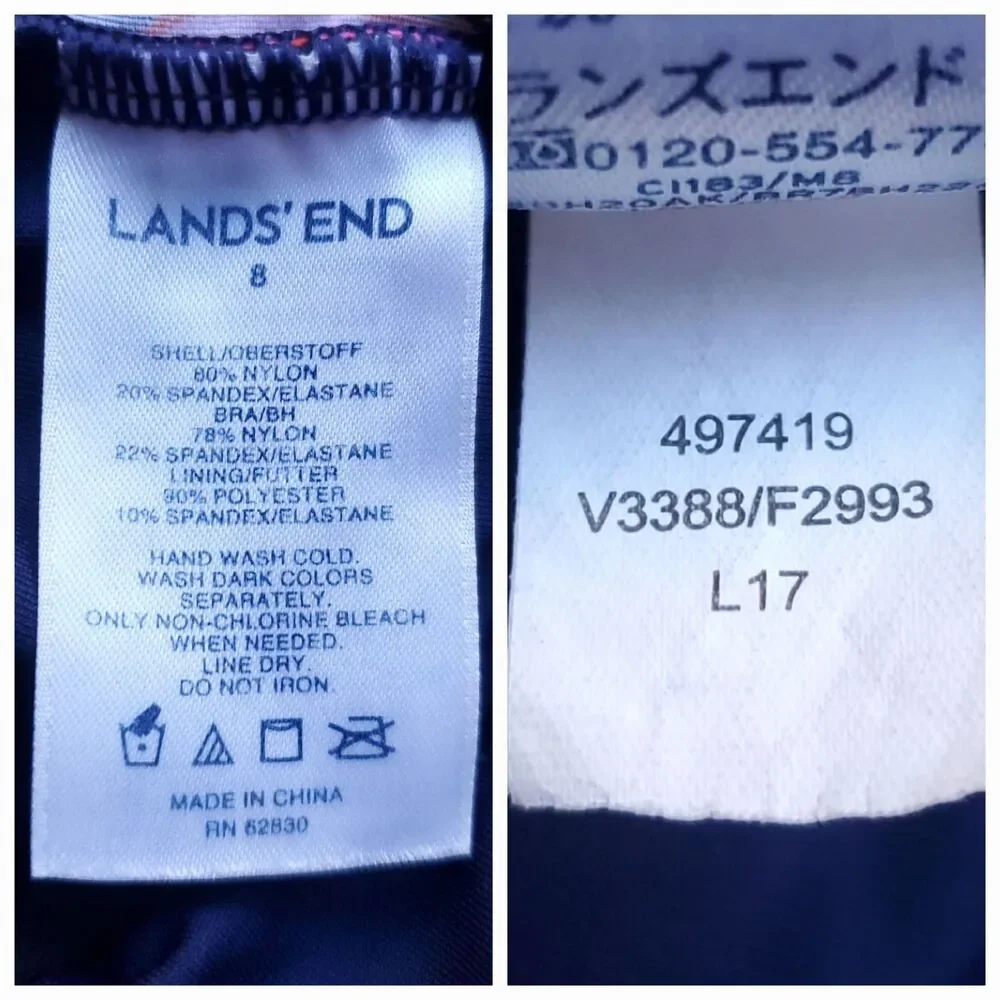 Lands End Tankini Swim Top Size 8 Deep Sea Jungle Print Blue Underwire NO PADS - Picture 4 of 11